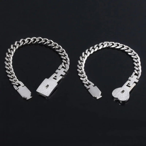 2Pcs Tone Stainless Steel Lover Heart Bracelet