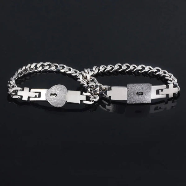 2Pcs Tone Stainless Steel Lover Heart Bracelet