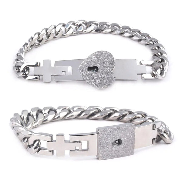 2Pcs Tone Stainless Steel Lover Heart Bracelet