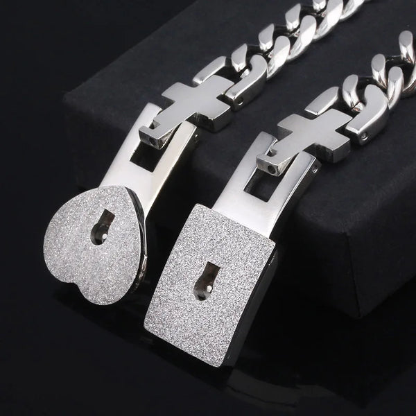 2Pcs Tone Stainless Steel Lover Heart Bracelet