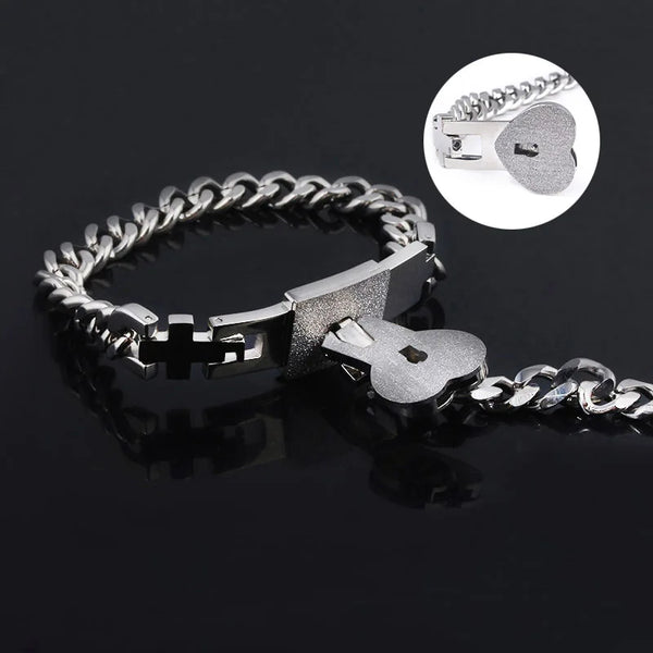 2Pcs Tone Stainless Steel Lover Heart Bracelet