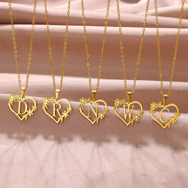 A-Z Letters Stainless Steel Heart Necklace