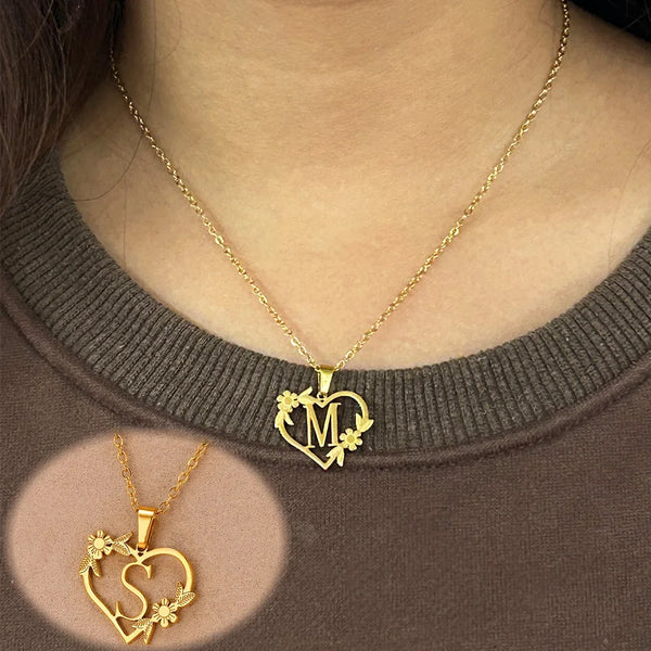 A-Z Letters Stainless Steel Heart Necklace